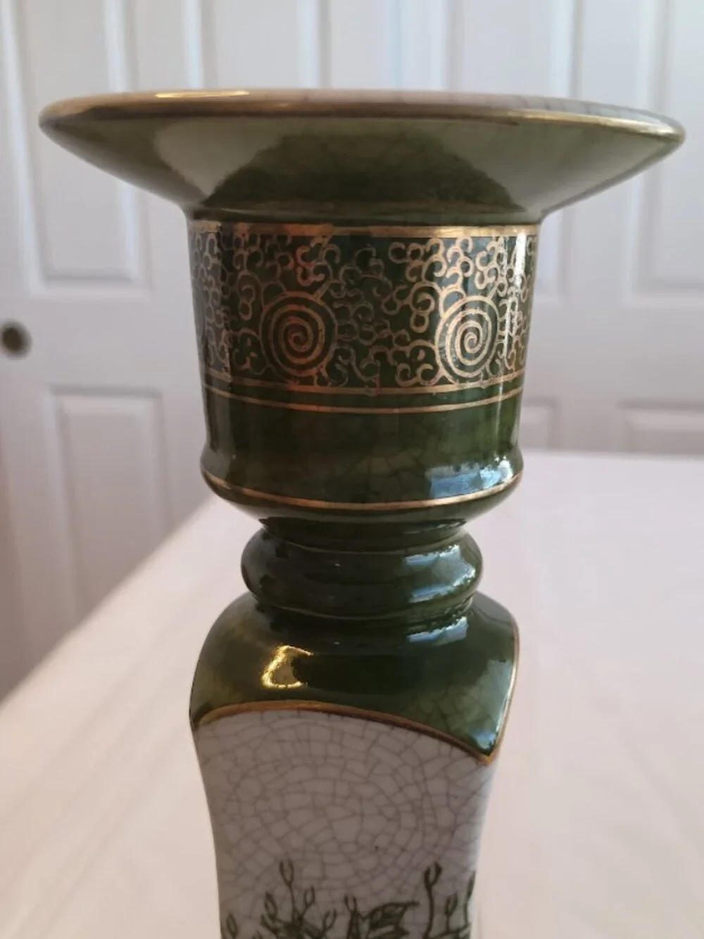 Vintage Kutani Porcelain Candlestick Holder with Peacock and Floral Design